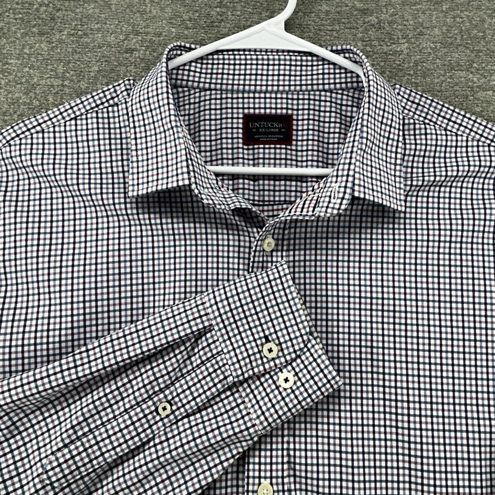 Untuckit Erbach-Pink Shirt Men Size XXL Long Sleeve Checked‎ Nylon